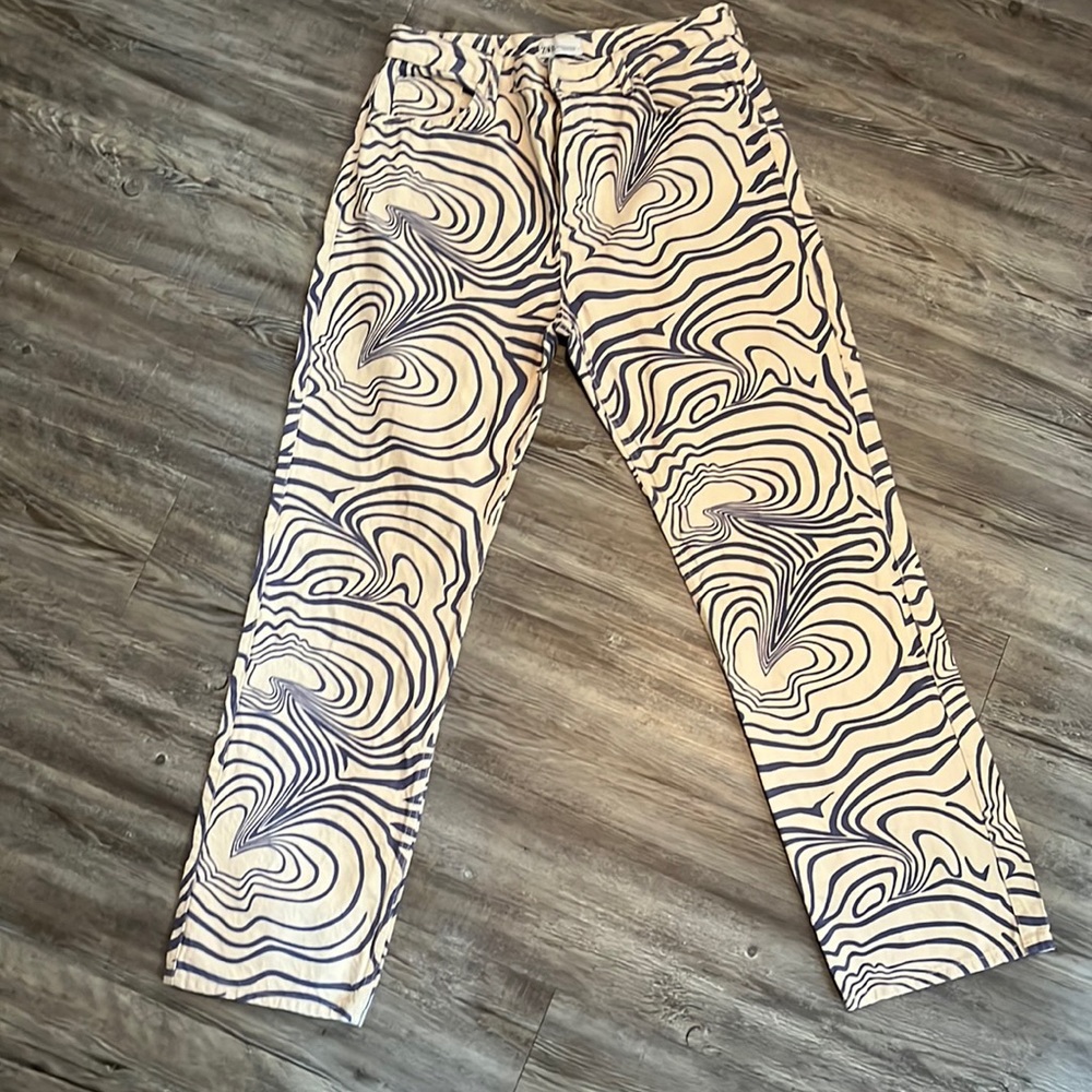 Zara printed straight leg jeans